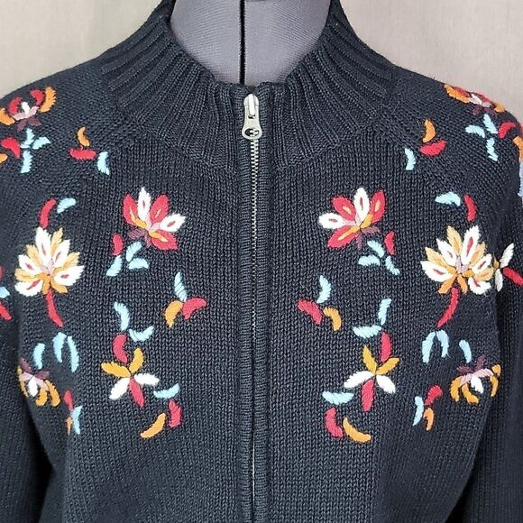 ×B MOSS Floral Embroidered‎ Cardigan Sweater Large - Picture 2 of 7